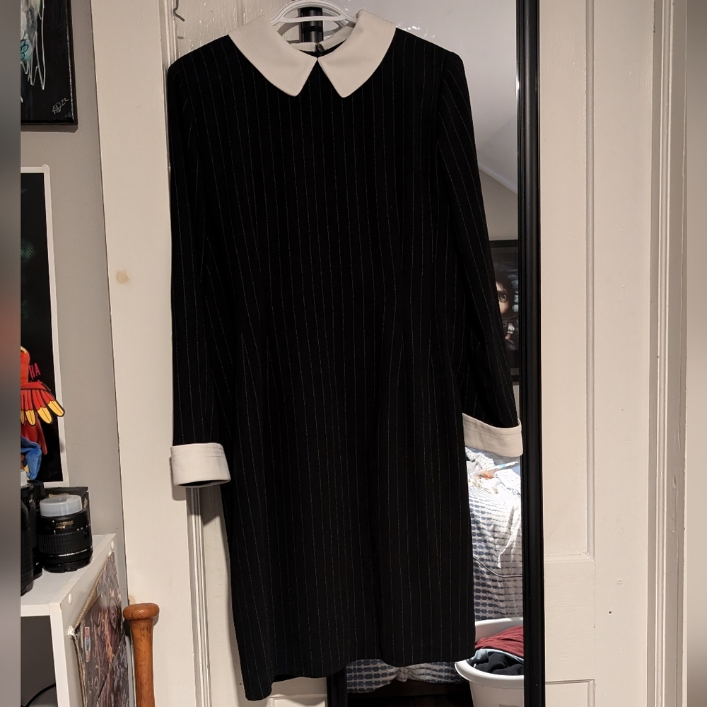 Talbots Petites Pinstripe Collared Dress